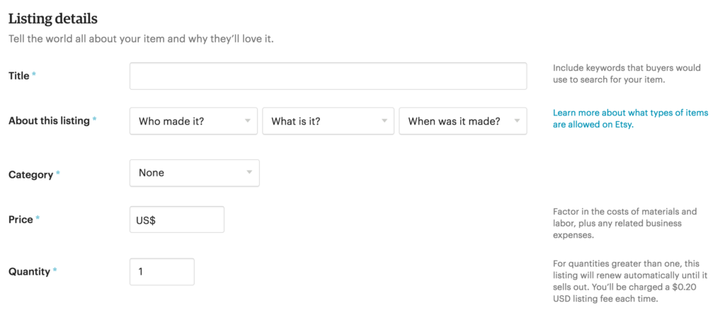 etsy listing details